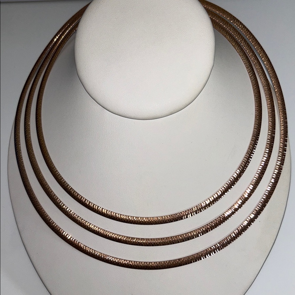 Vintage Design Bronzo Italia 3 Row Rose Gold Plated Statement Collar Necklace